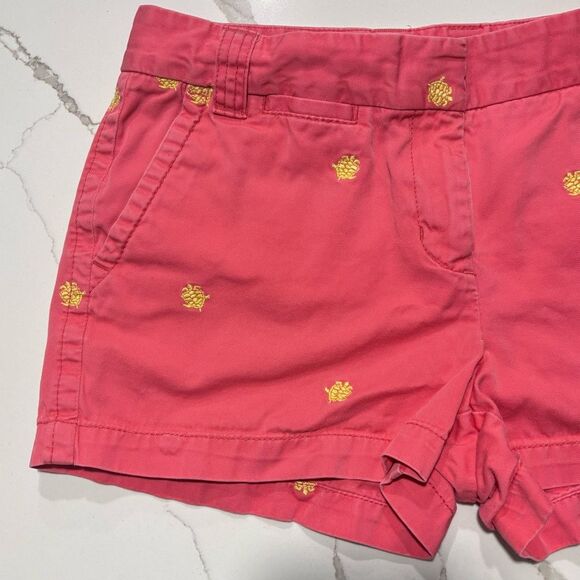 J. Crew Women's Pineapple Print Coral Shorts with Yellow Embroidery Size 8 - Picture 3 of 15